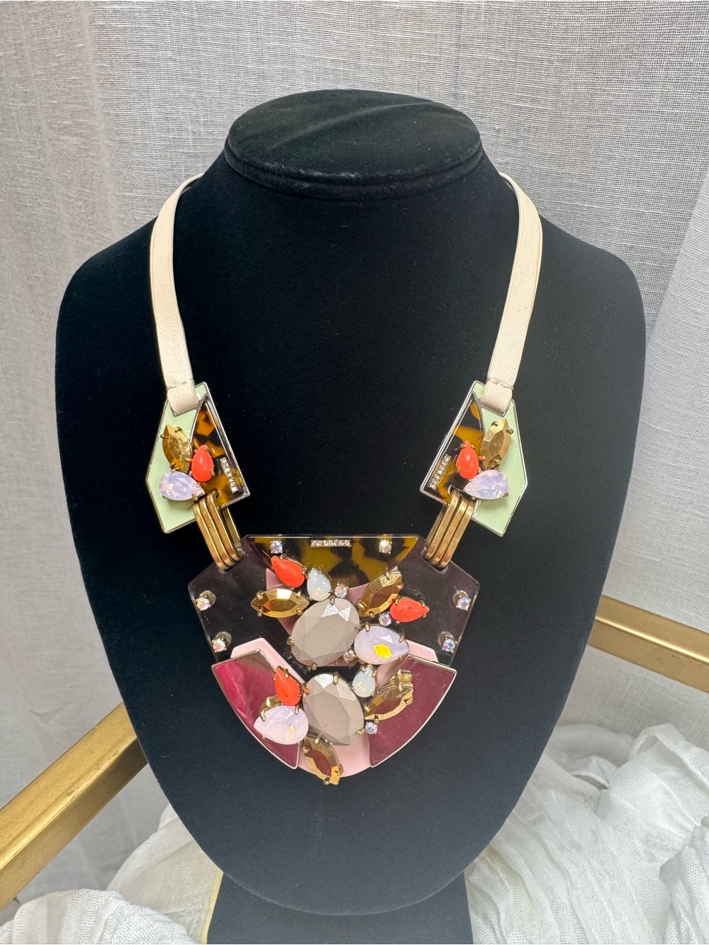 J. Crew Pink, Coral & Gold Statement Necklace